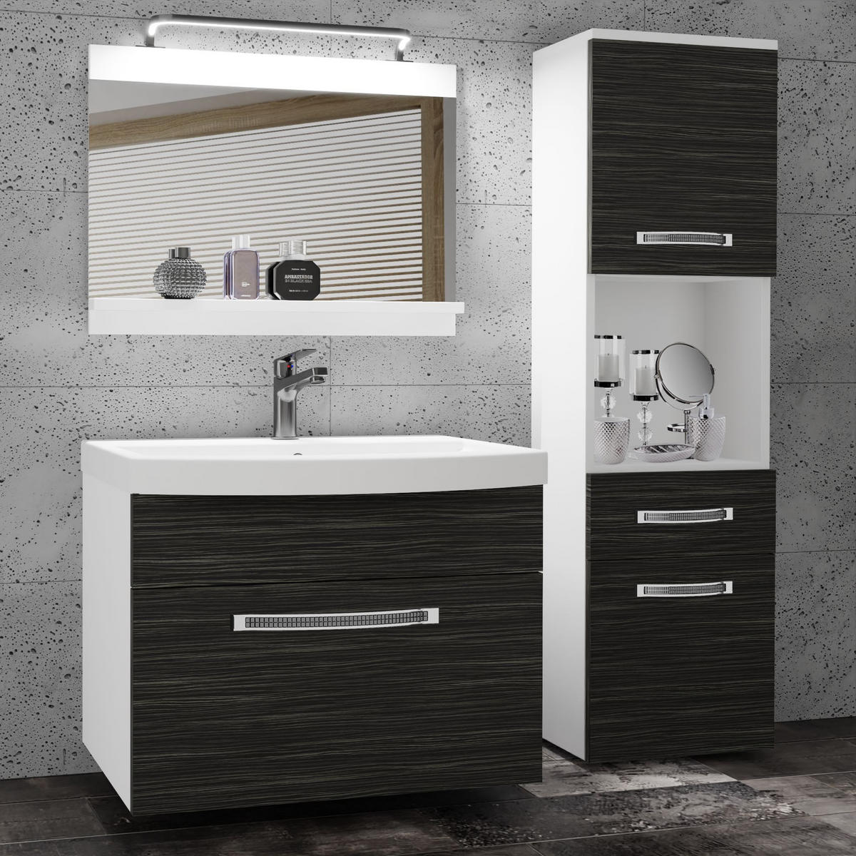 BADMÖBEL Badezimmer Königliches Ebenholz Matt - Braun, Holz (100/113/40cm) - B BELINI GROUP
