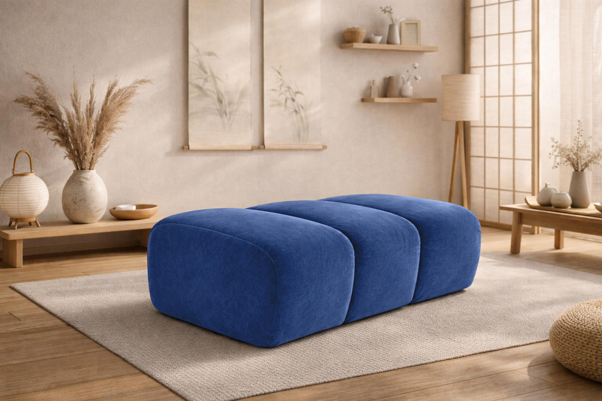 POUF modular, Veloursstoff Bluvel, Tintenblau, CROISSANT - Blau, Holz (105/44/70cm) - Kaiser Möbel