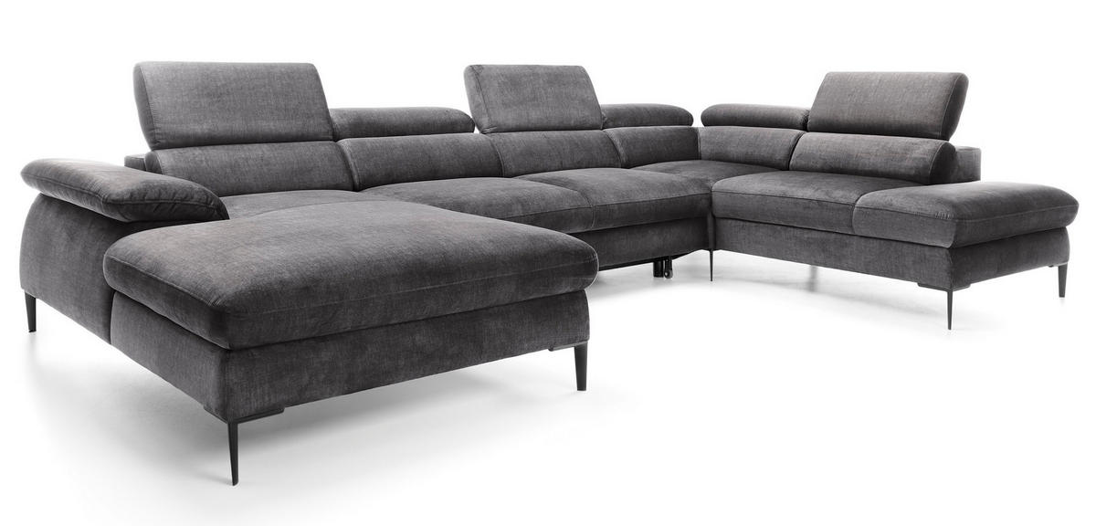 ECKSOFA U-Form 350 cm Amaro M mit Schlaffunktion, Links, Grau - Grau, Holz (214/353cm) - Emporius