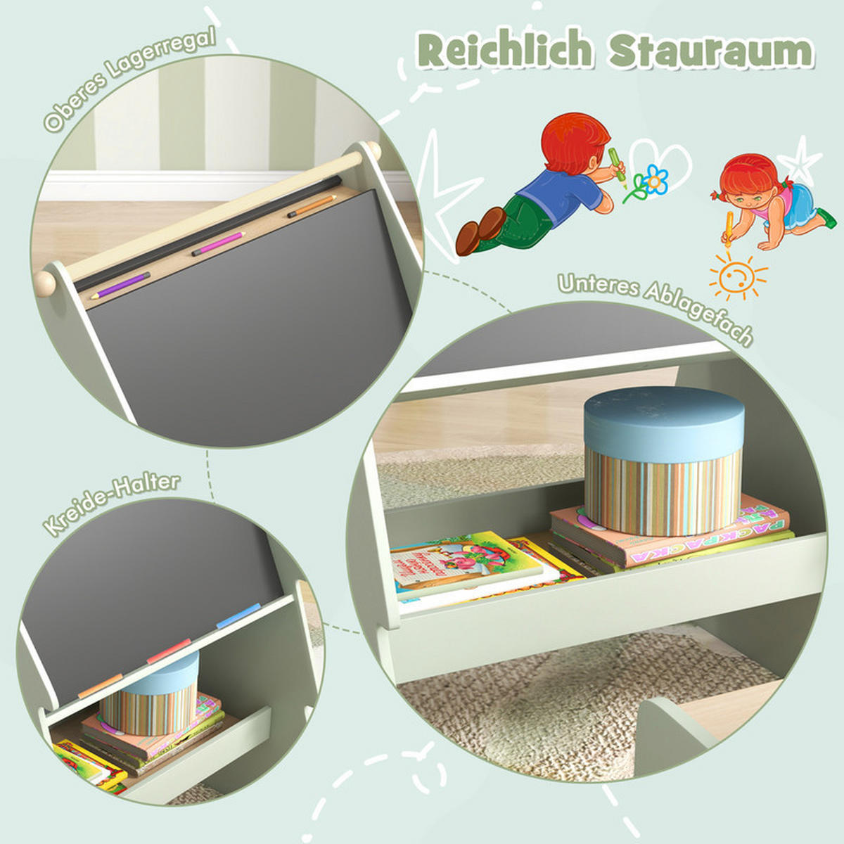 KINDERTISCHSET mit Ablage grün(2-tlg) - Grün, Holzwerkstoff (68/80/60cm) - COSTWAY