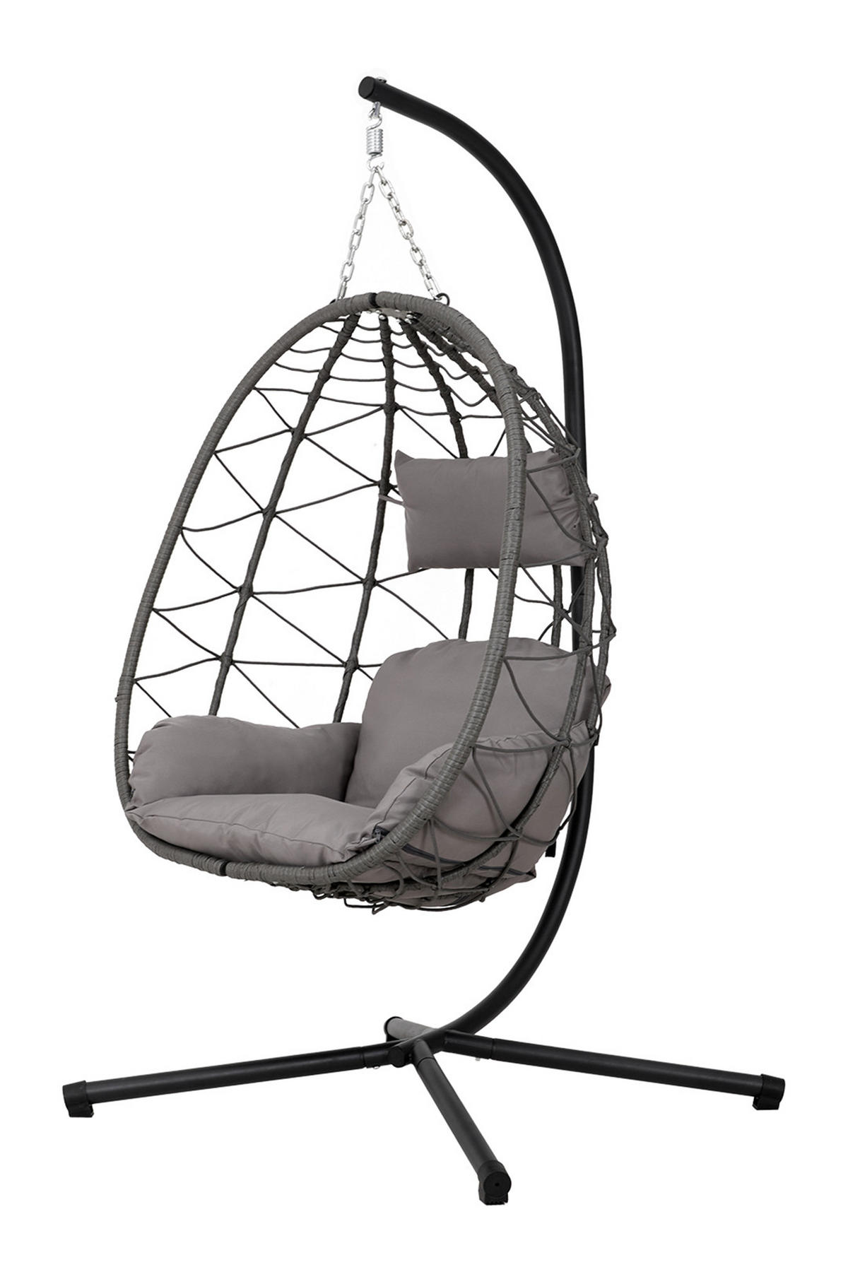 HÄNGESESSEL mit Gestell und Kissen aus Stahl PE-Rattan Polyester in Braun Schwarz Mittelgrau100 cm x 100 cm x 195 cm - Grau, Metall (100/195/100cm) - Livingandhome