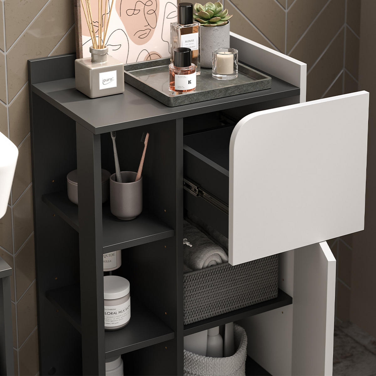 KOUPELNOVÝ NÁBYTEK Karen Antracitová/bílá - bílá/antracitová, kompozitní dřevo (60/65/35cm) - Vicco