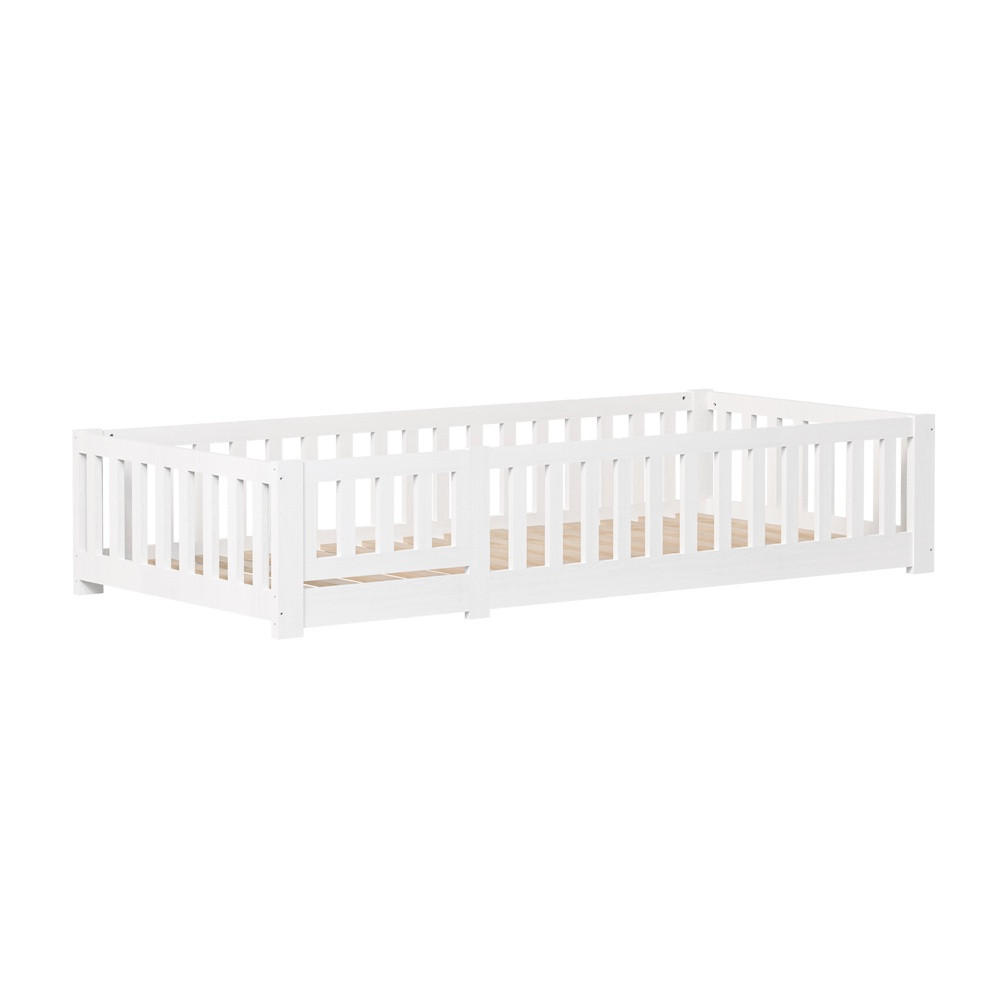 KINDERBETT 90x200 cm - mit abnehmbarem Rausfallschutz und Lattenrost - ohne Matratze - Weiß - Weiß, Holz (90/200cm) - DELFA