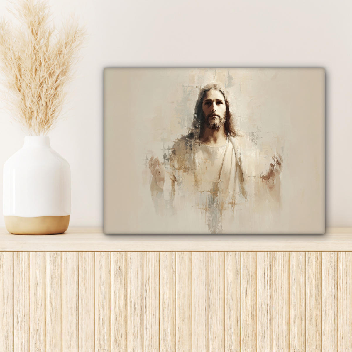LEINWANDBILD Porträt - Abstrakt - Jesus - Beige Wandbild 40x30 cm - Beige, Textil (40/30cm) - MuchoWow
