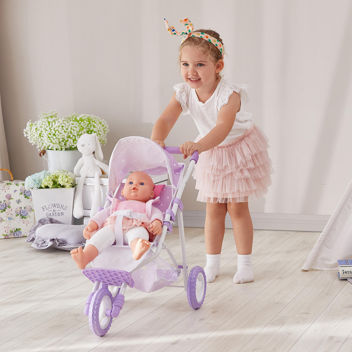 PUPPENWAGEN, Lila, 54cm - Lila, Holzwerkstoff (33/54/53cm) - Teamson Kids