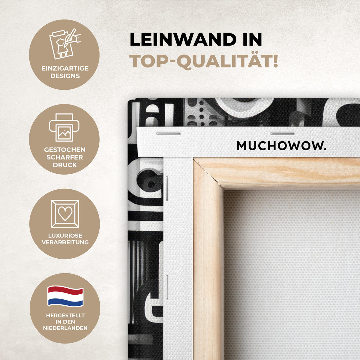 LEINWANDBILD Symbole - Abstrakt - Grafik - Schwarz Deko Wohnzimmer 20x20 cm - Schwarz, Textil (20/20cm) - MuchoWow