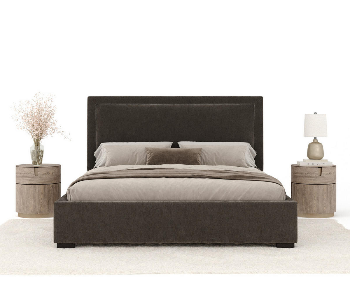 POLSTERBETT Ordina Grau Braun 140/200 cm im Chenille-Stoff - Graubraun/Schwarz, Holz/Holzwerkstoff (140/200cm) - Maison de Reve