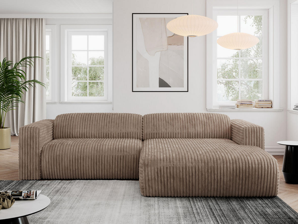ECKSOFA PASADENA Braun Cord - Rechts Seite - Schwarz/Braun, Kunststoff/Textil (180/288cm) - MKS