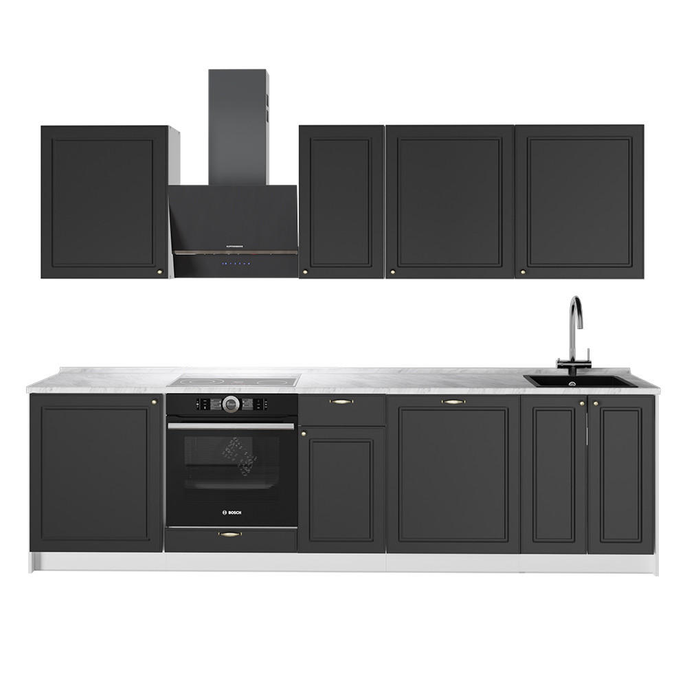 KUCHYNKA Fame-Line, Antracitovo-zlatý vidiecky dom/biely, 280 cm, AP Marble - biela/antracitová, kompozitné drevo (280/82/60cm) - Vicco