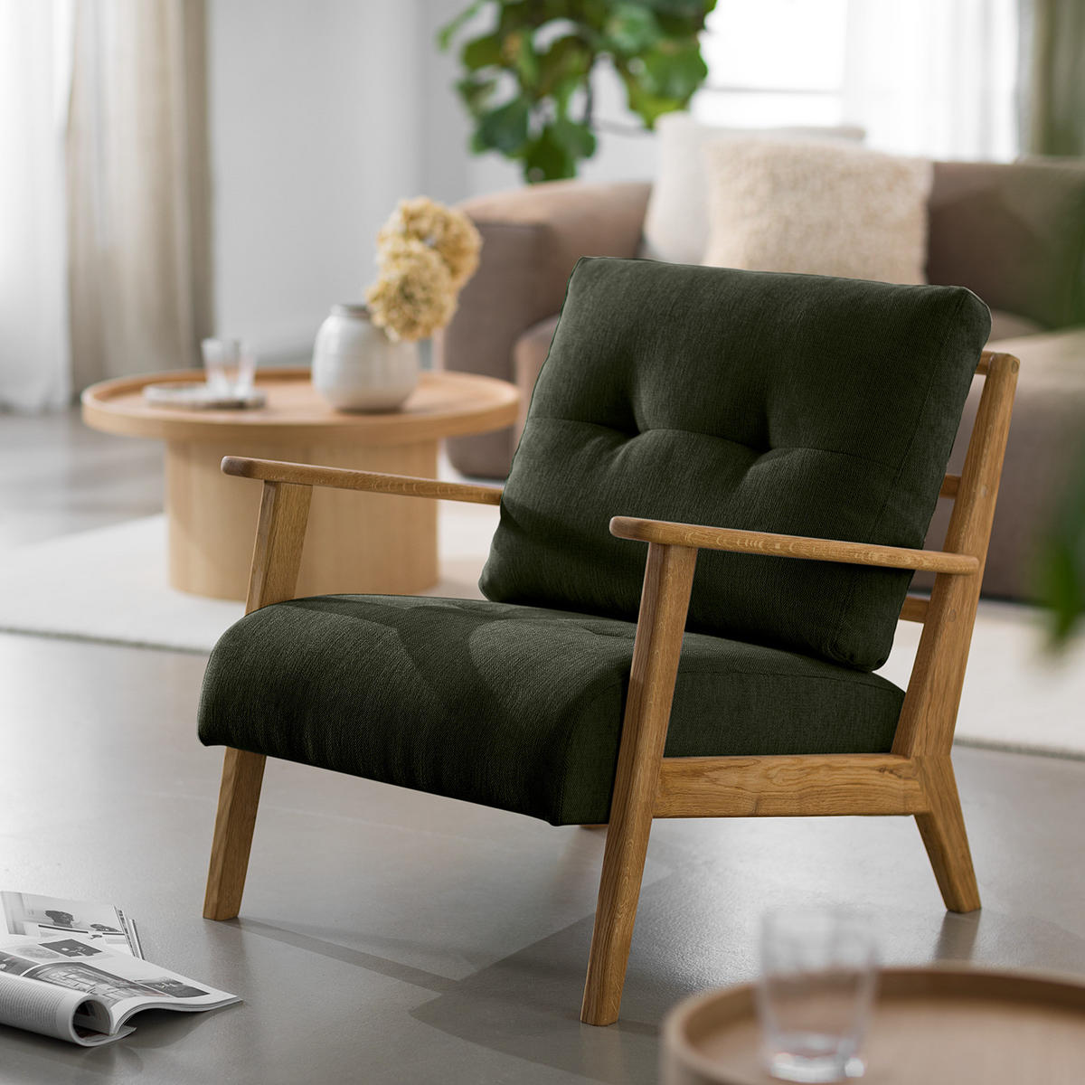 SESSEL - Eichefarben/Grau, Eichenholz/Textil (83/80/75cm) - home24