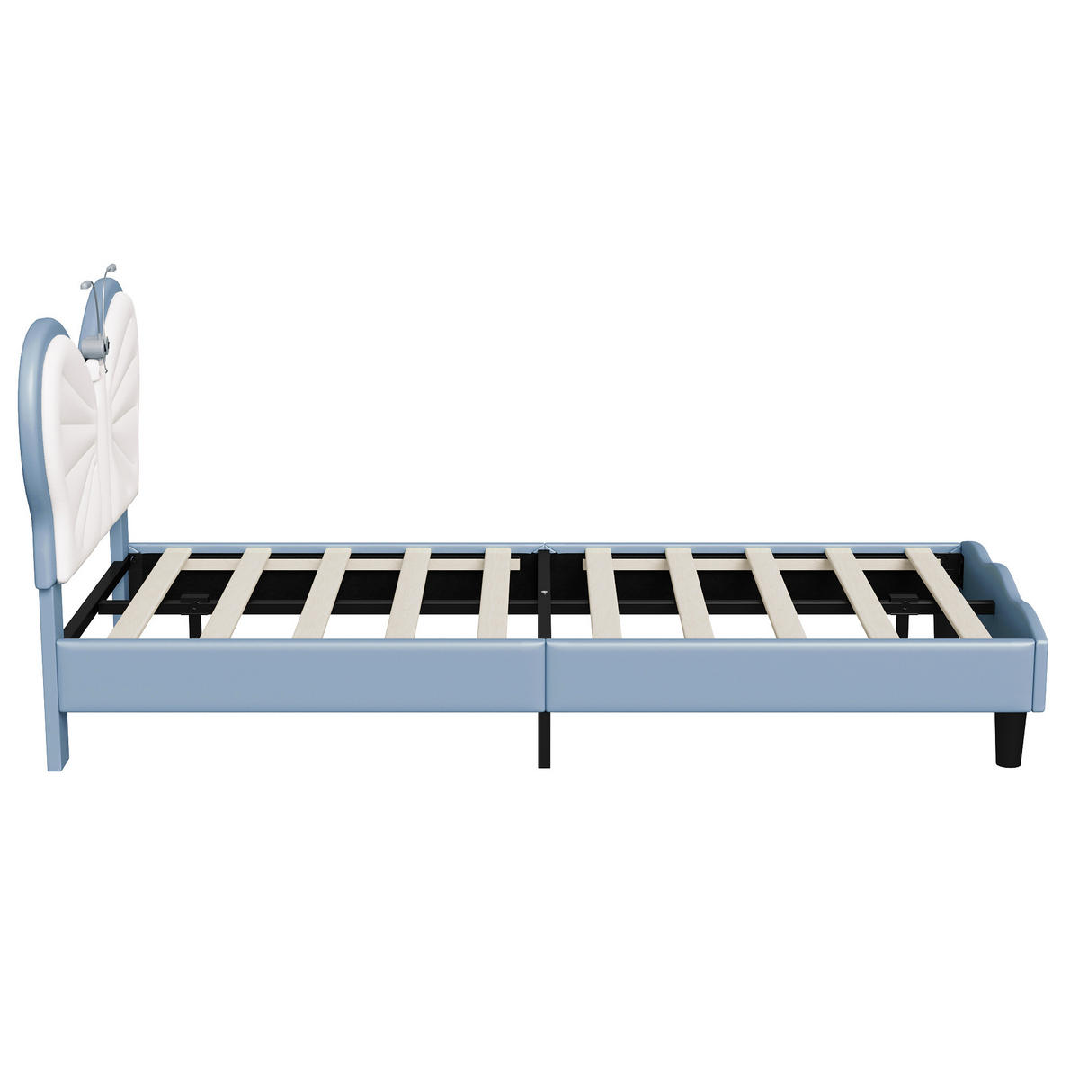 KINDERBETT Schmetterling mit LED-Leselampen 90/200 cm Samt Blau - Blau, Textil (90/200cm) - Creahappy