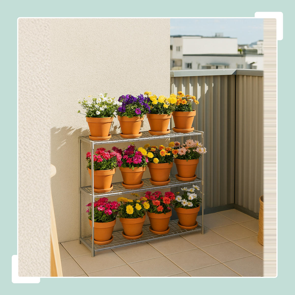 BLUMENREGAL - Grau, Kunststoff/Metall (91/140/28cm) - Relaxdays