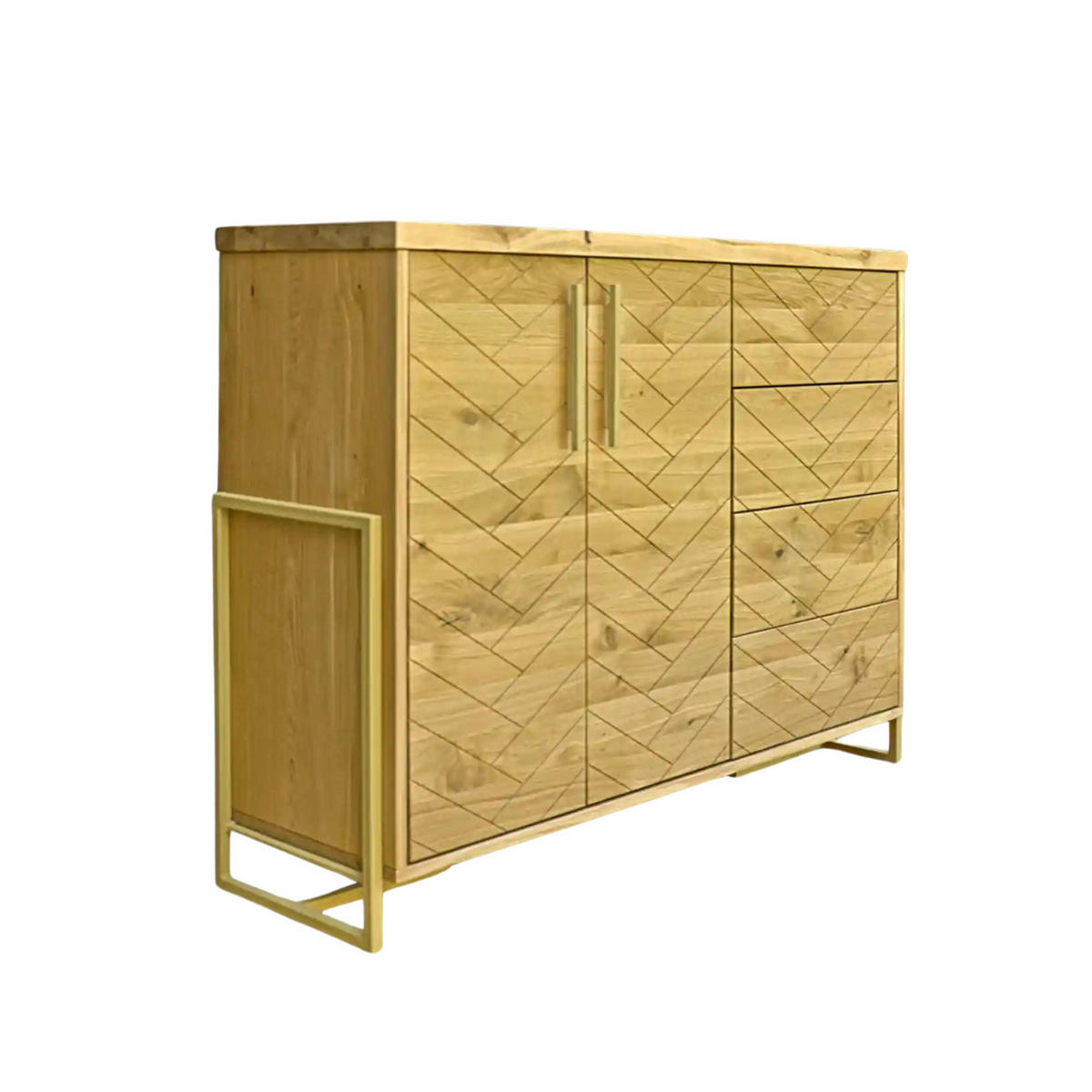 KOMMODE aus Eichenholz mit Fischgrätmuster 130 cm breit CARIN - Eichefarben, Holz (130/100/40cm) - Rawood Furniture