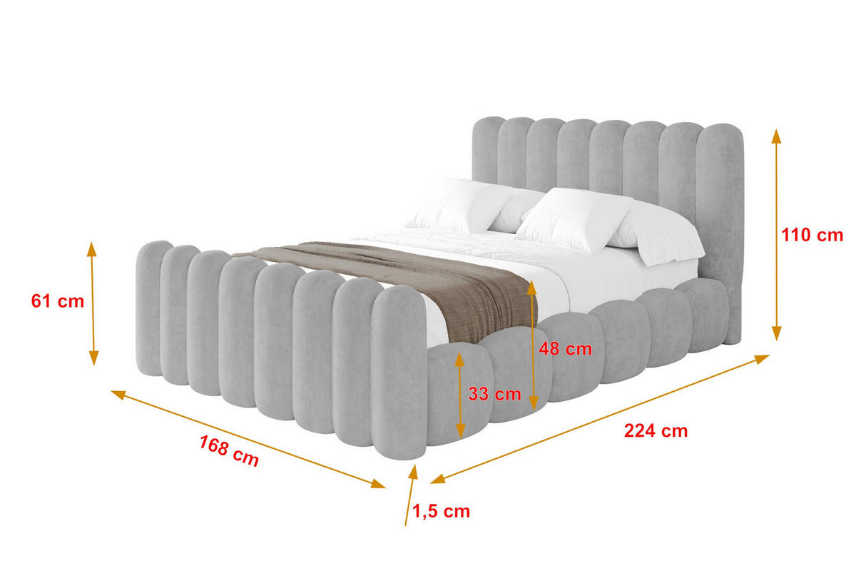 POLSTERBETT mit Bettkasten, Fußteil und Lattenrost, Boxbett ohne Matratze - SENA-Z 140x200 Grau - Hellgrau, Holzwerkstoff/Textil (140/200cm) - ALTDECOR