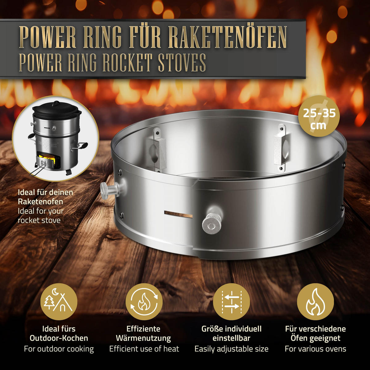 POWER RING FÜR RAKETENOFEN Ø25-35 cm - Silberfarben, Metall (25/9/25cm) - BBQ Boss