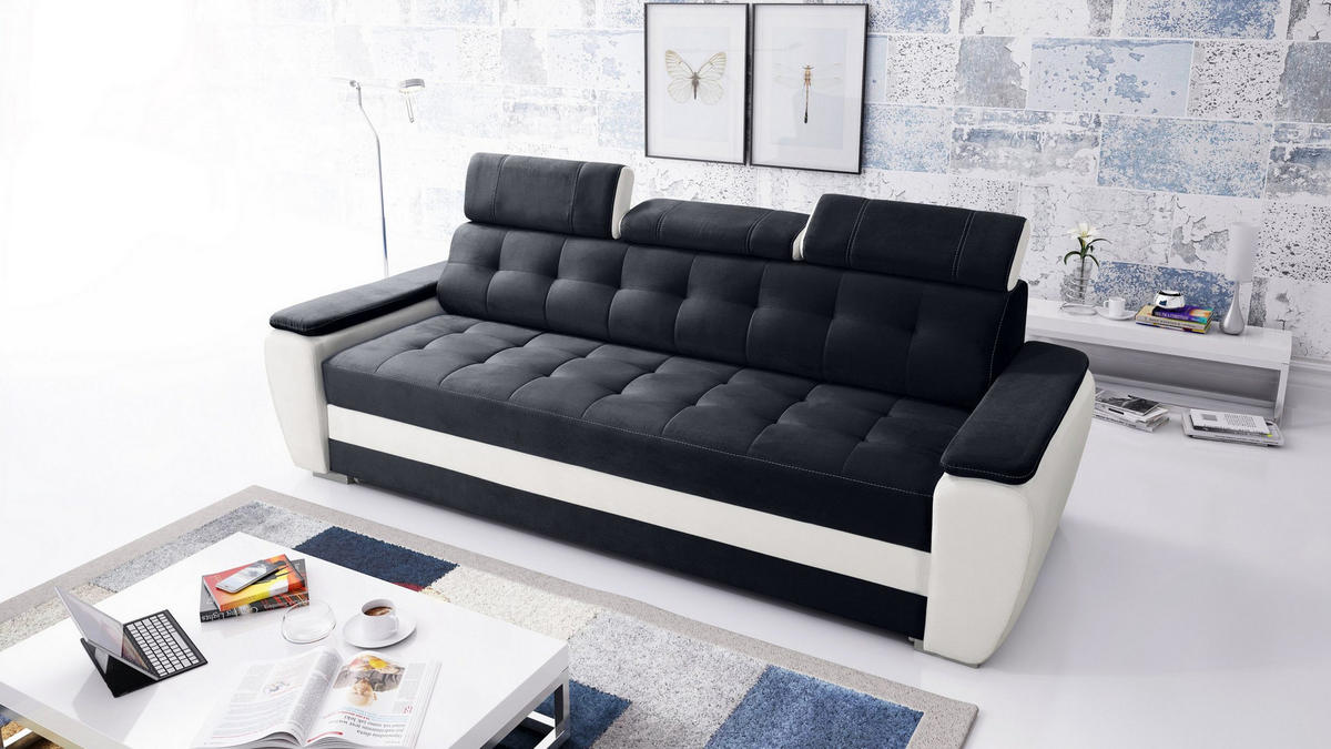SCHLAFSOFA DIANA Schaumstoff und Holz Breite 230 cm - Schwarz, Holz (230/90/95cm) - Robin