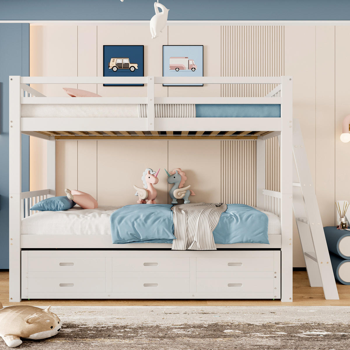 ETAGENBETT 90/200 cm Weiß Kiefernholz mit 3 Schubladen für Kinder - Weiß, Holz (90/200cm) - OKWISH
