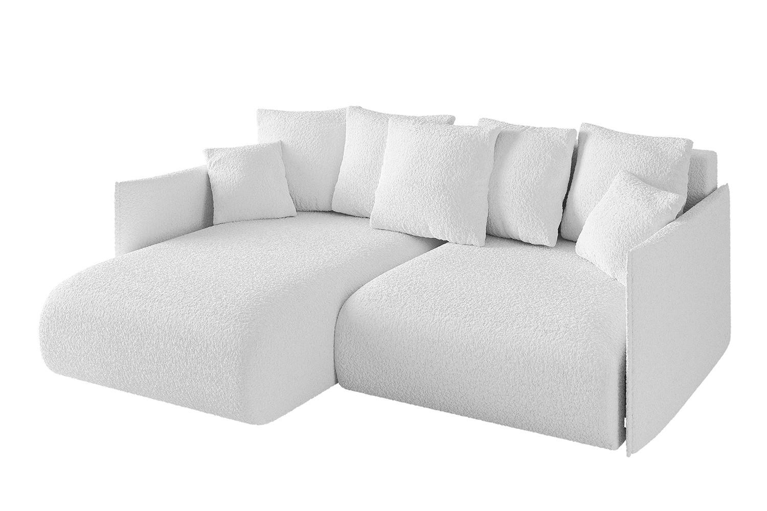 ECKSOFA mit Schlaffunktion und Bettkasten ONESK-L 208x165x40 Weiß Bouclé - Weiß, Holzwerkstoff/Kunststoff (208/165cm) - ALTDECOR