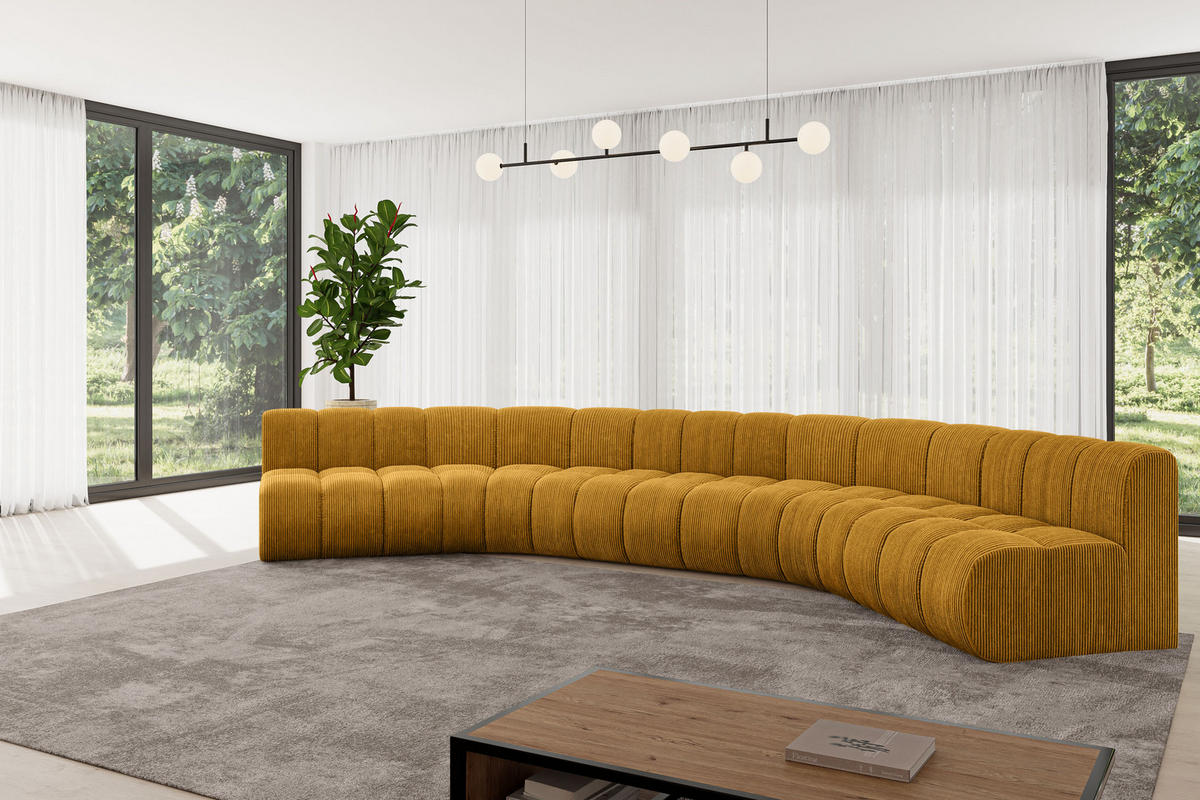 WOHNLANDSCHAFT modulares Sofa Montra-U1 - 490x174x70 cm Senfgelb - Currygelb, Holzwerkstoff/Textil (490/70/174cm) - ALTDECOR