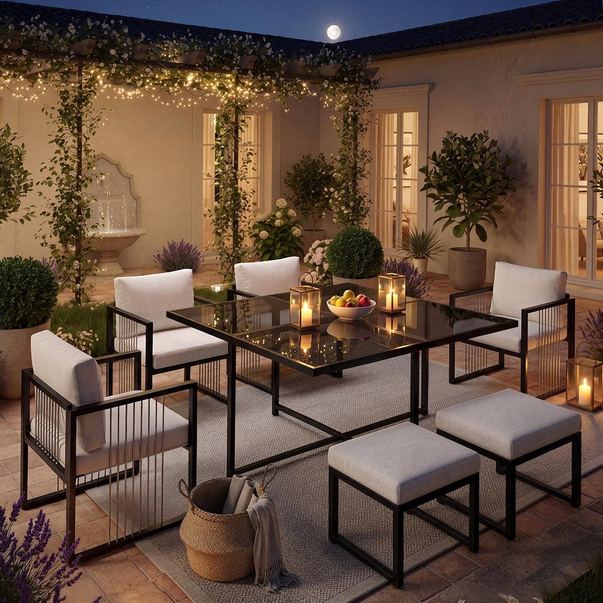 GARTENMÖBELSET 7tlg 6 Personen Glastisch Terrasse Outdoor - Multicolor, Metall - FLIEKS