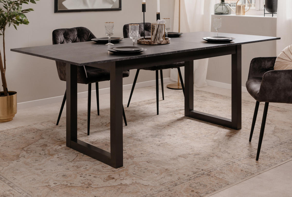 ESSTISCH grau Schiefer 160 - 200 cm, Küchentisch ausziehbar - Schieferfarben/Dunkelgrau, Holzwerkstoff/Metall (160/90/75cm) - Furn.Design