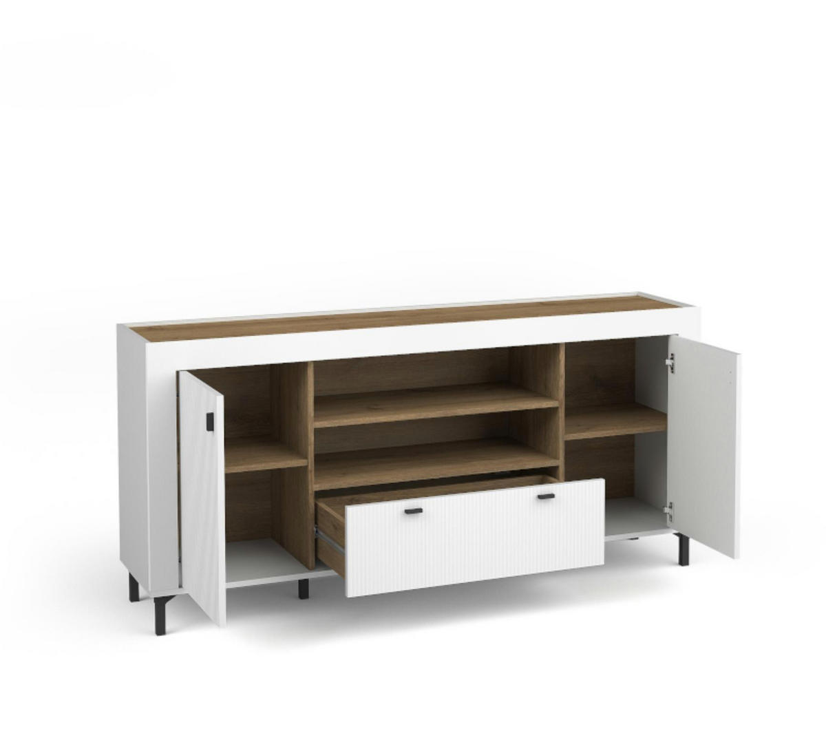 KOMMODE Mossa Weiß, Zweitürige Kommode mit Schubladen - Schwarz/Weiß, Holzwerkstoff (177/84/40cm) - Bettso