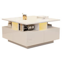 COUCHTISCH 70x70cm Weiß Hochglanz LED 4 Schubladen Geometrisch 30kg Belastung - Weiß, Holz (52.07/49.61/20.32cm) - FLIEKS