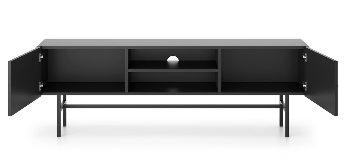 LOWBOARD Dinley 2T Schwarz 155/52/35 cm – mit schwarzen Beinen im minimalistischen Design - Schwarz, Holzwerkstoff/Metall (155/52/35cm) - AX Living