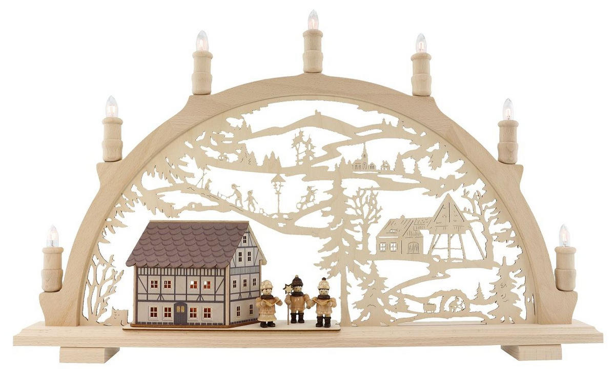 SCHWIBBOGEN Fachwerkhaus und Sternsänger 7 flammig - Multicolor, Holz (66/44/6.5cm)