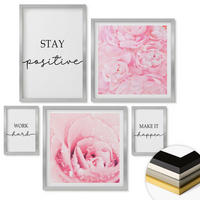 WANDBILDER 5er Set - 50x50 cm & 20x30 cm & 40x60 cm Silberner Rahmen - Minimalistische rosa Blüten - Silberfarben, Kunststoff (40/60cm) - ArtPrintCave
