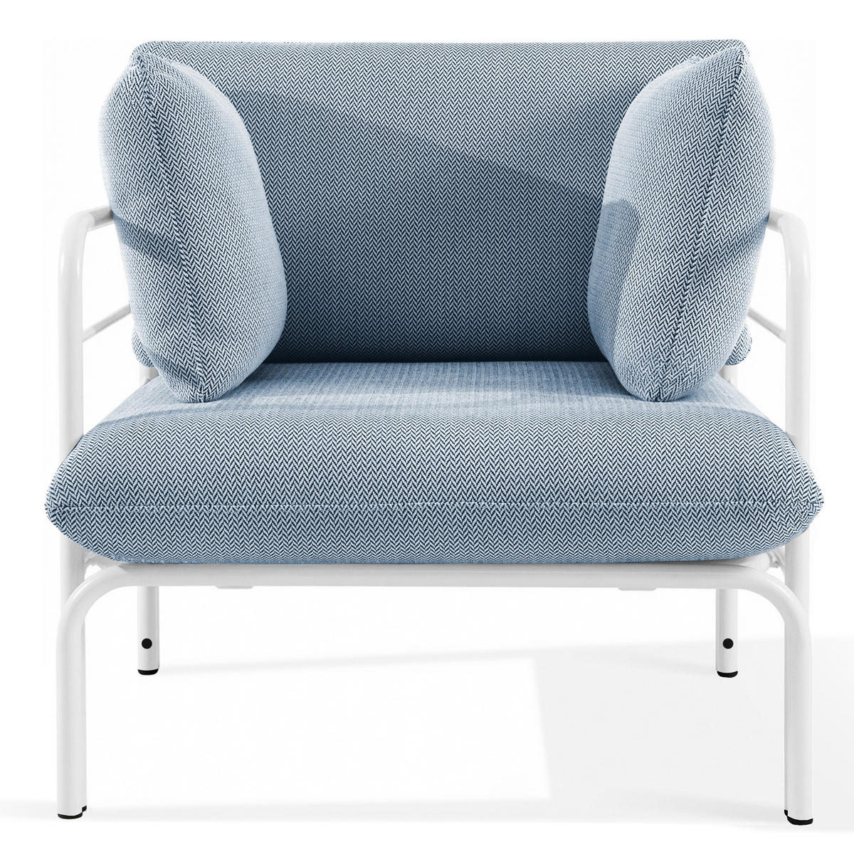 GARTENMÖBELSET RAMBE 4-tlg. 1x Tisch 2x Sessel 1x Sofa 3-Sitzer, mit Auflage, Stahlrahmen, LOFT-STIL, Weiß - Blau/Weiß, Glas/Textil - KONSIMO®