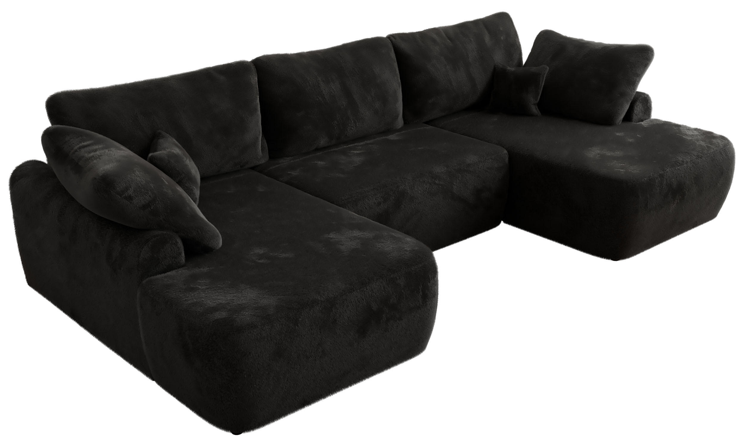 WOHNLANDSCHAFT CUBO U Schwarz Plüsch - Schwarz, Kunststoff/Textil (370/100/187cm) - MKS