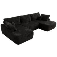 WOHNLANDSCHAFT CUBO U Schwarz Plüsch - Schwarz, Kunststoff/Textil (370/100/187cm) - MKS