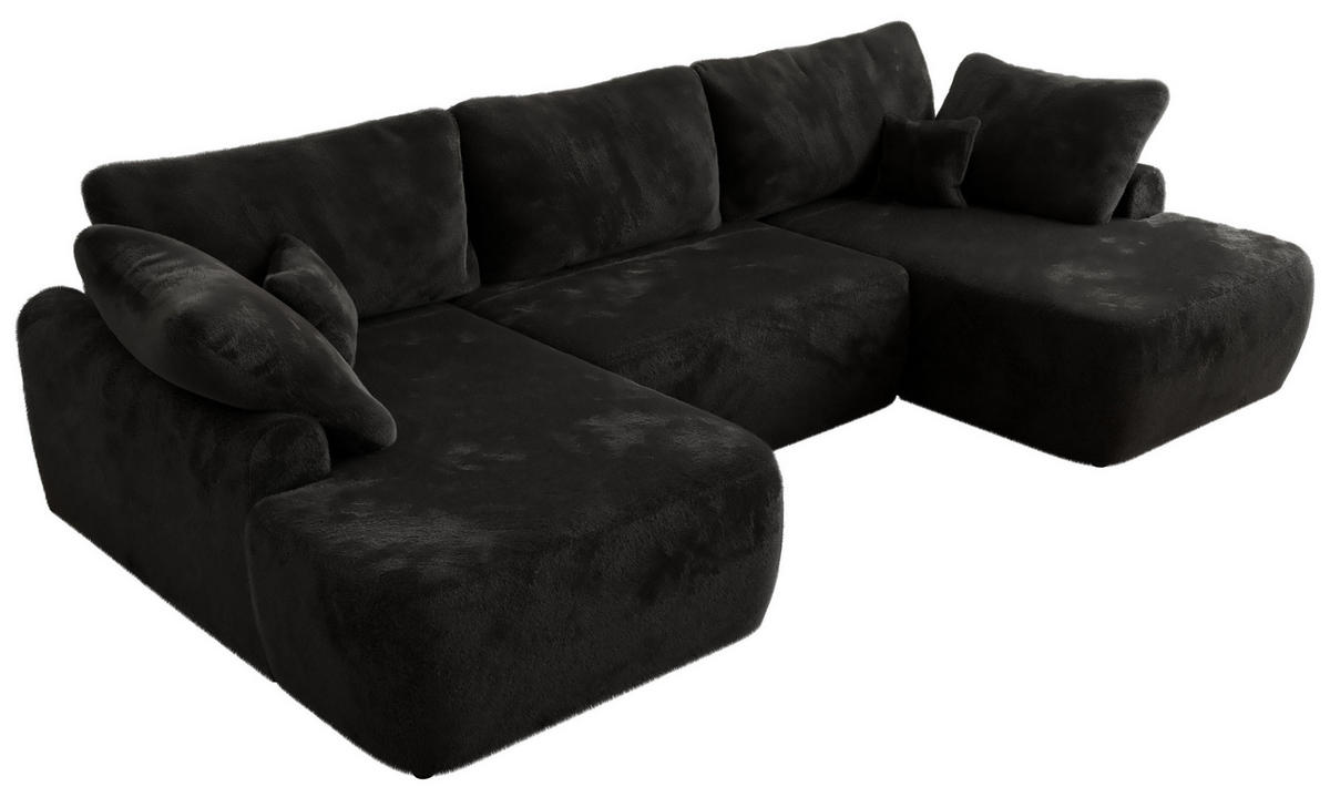 WOHNLANDSCHAFT CUBO U Schwarz Plüsch - Schwarz, Kunststoff/Textil (370/100/187cm) - MKS
