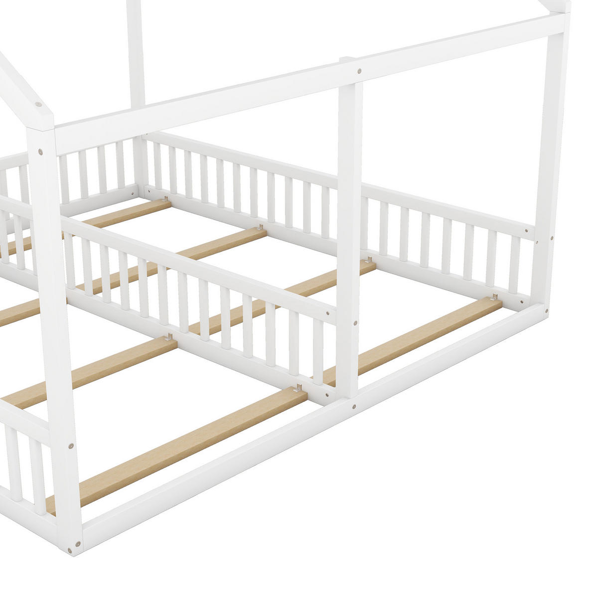 HAUSBETT 90/200 cm, Weiß mit 2-in-1-Funktion und Schutzgitter - Weiß, Holz (90/200cm) - MIVRAY