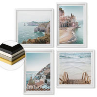 WANDBILDER 4er-Set - 50x50 cm & 40x60 cm Weißer Rahmen - Sommerliche Strandansichten in Pastellfarben - Weiß, Kunststoff (50/50cm) - ArtPrintCave