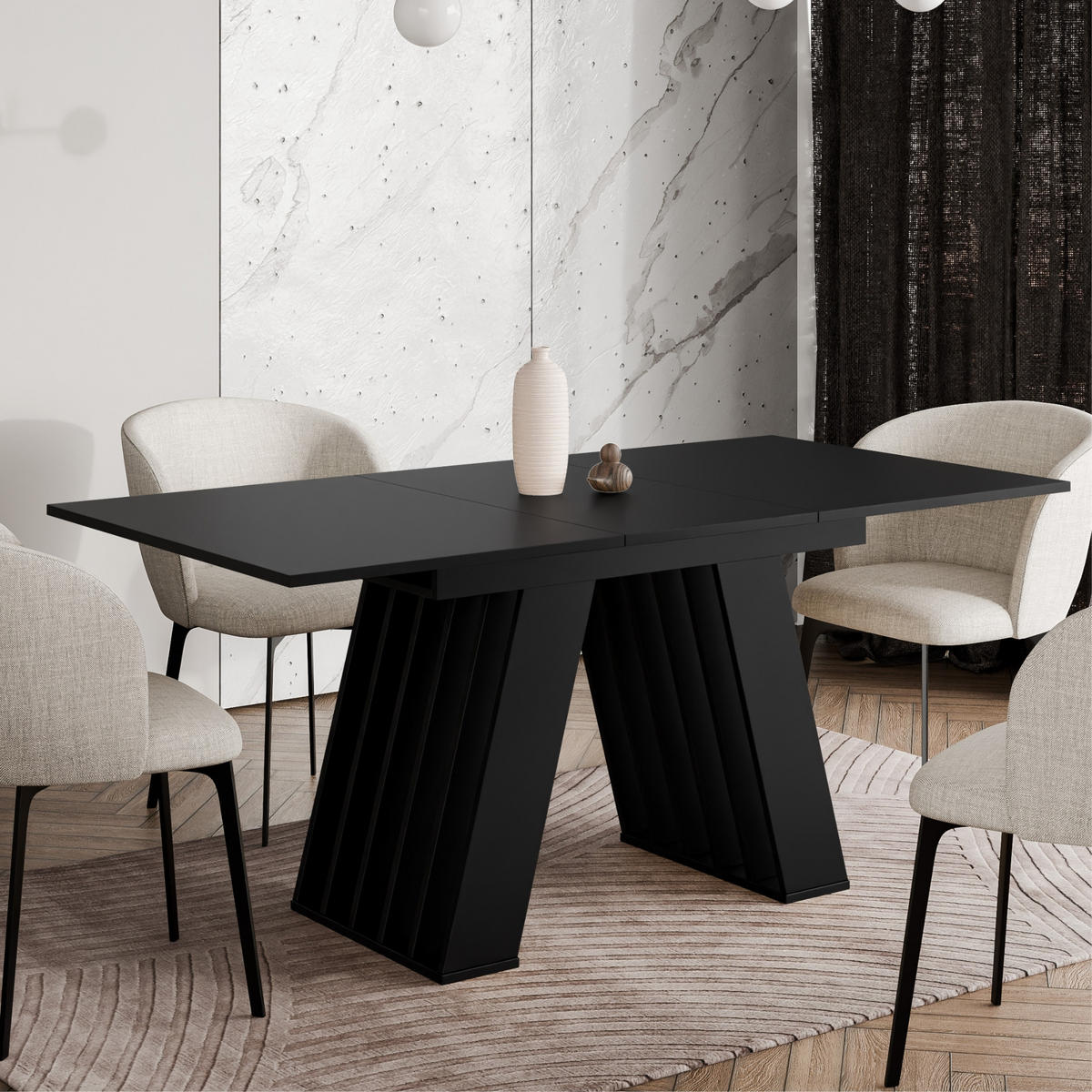 ESSTISCH Ausziehbar 120-160 cm Schwarz - Schwarz, Holzwerkstoff (160/80/75cm) - Home Collective