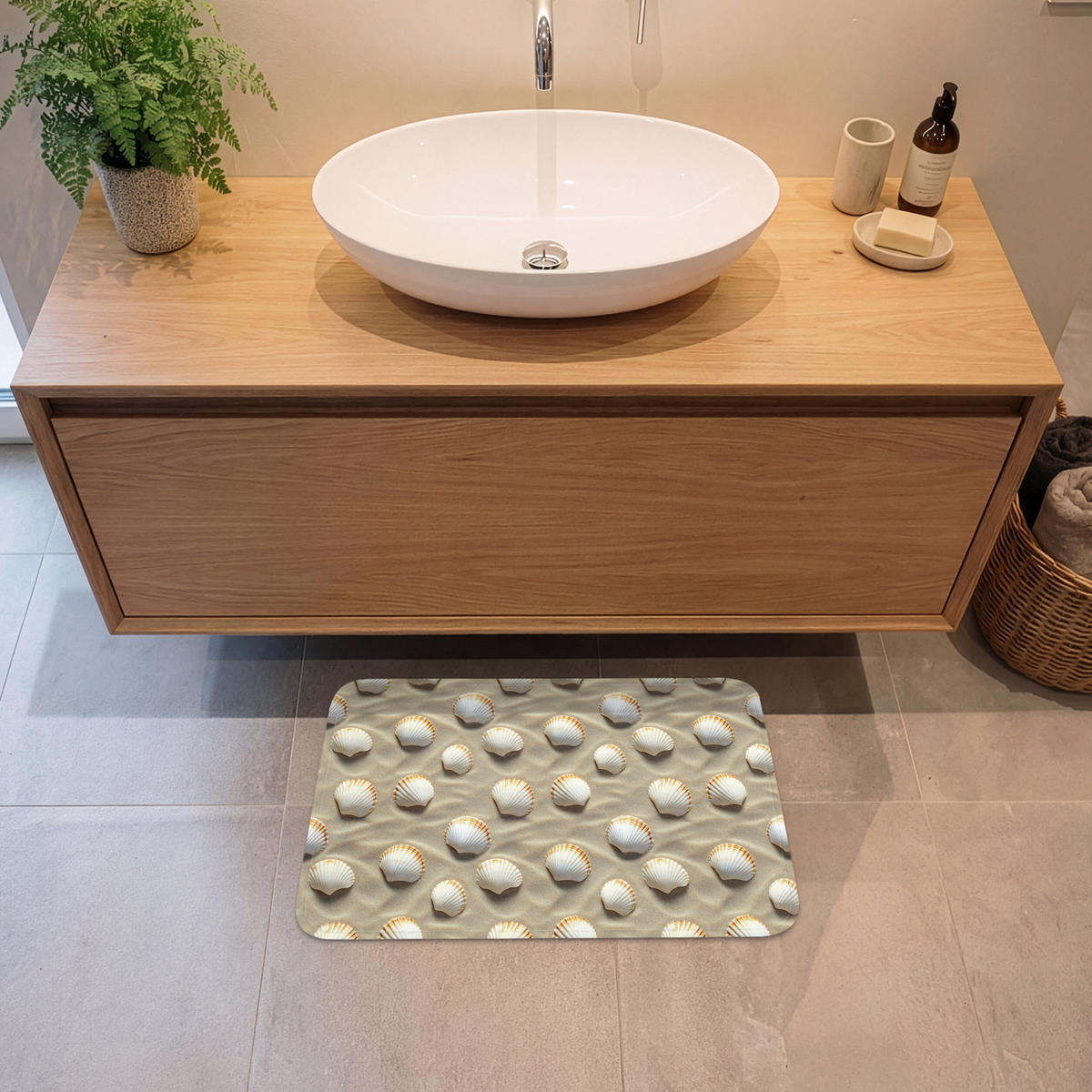 KOUPELNOVÁ PŘEDLOŽKA Mušle - Písek - Námořní 60x40 cm - písková barva, textil/plast (60/40cm) - OnlyWow