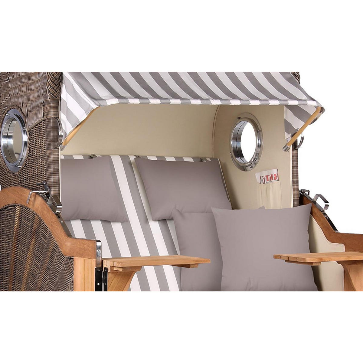 STRANDKORB Baltikum Teak 2,5 Sitzer - Braun/Grau, Holz/Metall (142/170/95cm) - Mr. Deko