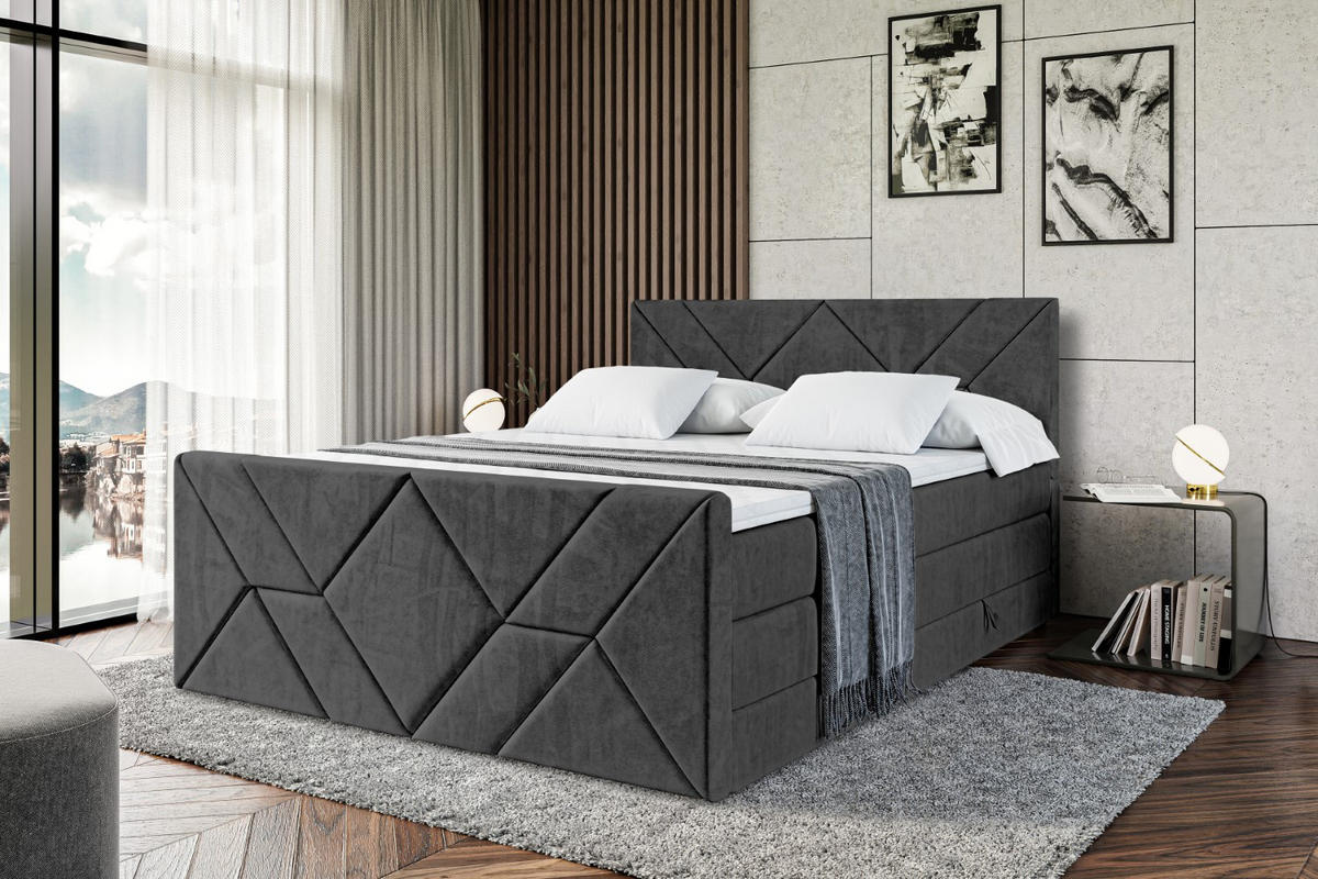 BOXSPRINGBETT BARWA-Z KING - 180x200 - H3/H4 - Schwarz - Schwarz, Holzwerkstoff (180/200cm) - ALTDECOR