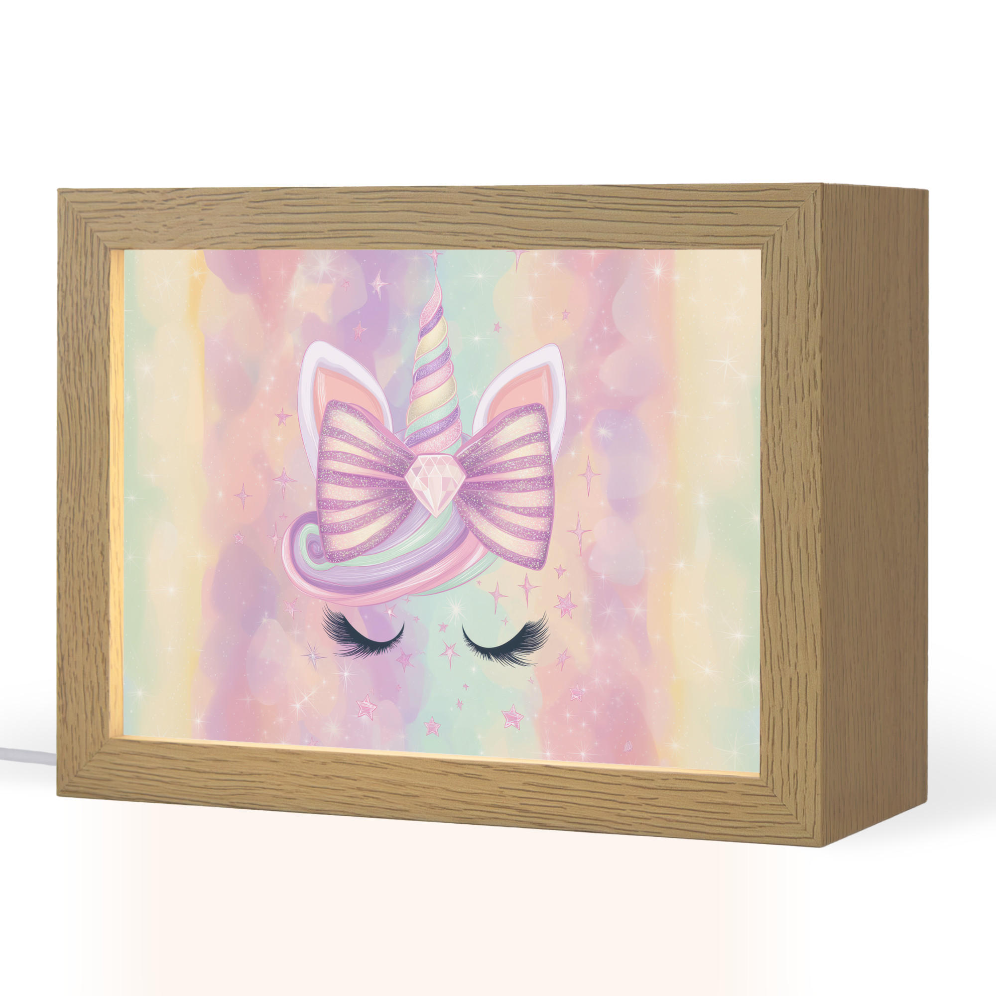OnlyWow NOČNÍ LAMPIČKA Jednorožec - Třpytky - Duha - Pastelové barvy 20x15 cm