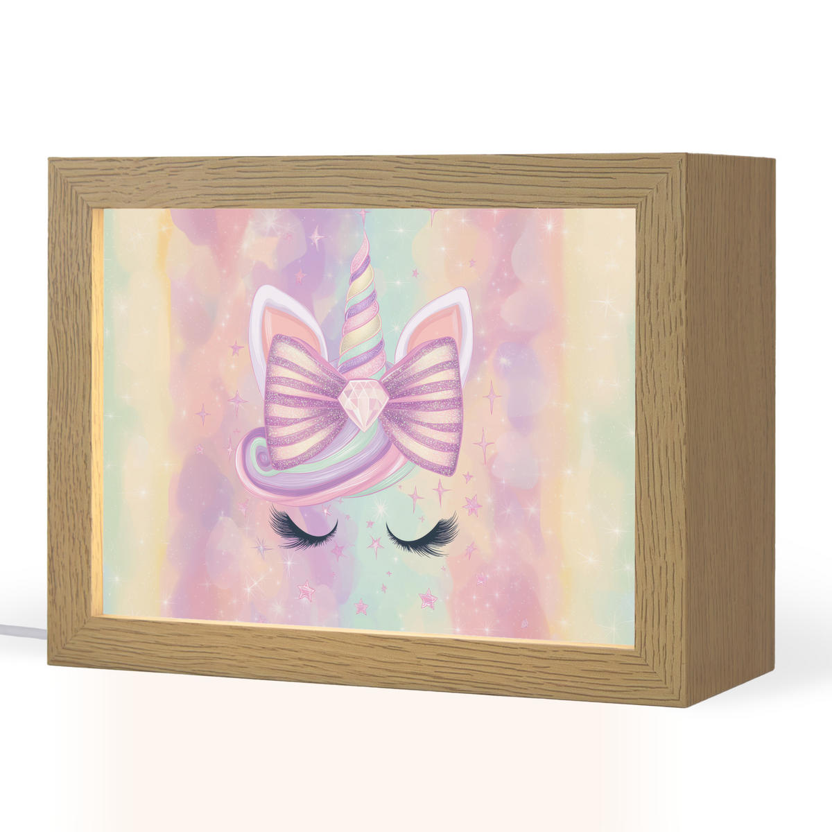 NACHTTISCHLAMPE Einhorn - Glitzer - Regenbogen - Pastell 20x15 cm - Hellrosa, Holzwerkstoff (8/20/15cm)