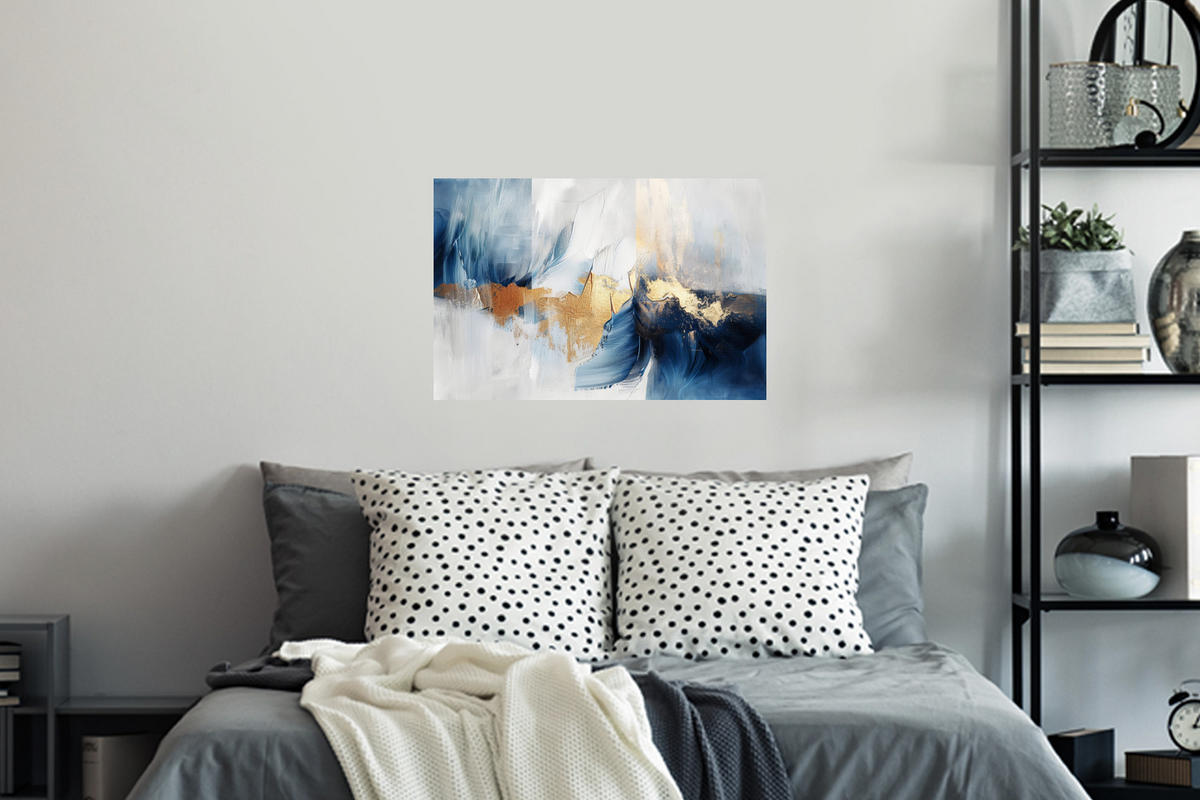 WANDTATTOO Gold - Blau - Aquarell - Kunst - Modern 60x40 cm - Hellblau, Kunststoff (60/40/0.1cm) - MuchoWow