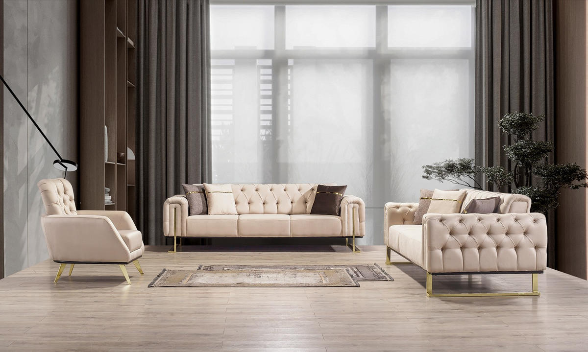 SITZGARNITUR Nova Beige Stellvariante:2+2+1 - Beige, Holz (190/78/95cm) - Villa Möbel