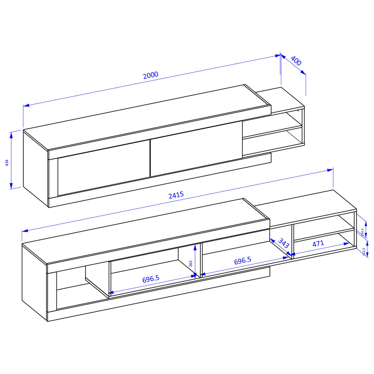 LOWBOARD SINFONIA 200x40x44 cm mit 2 Türen Eichefarben - Eichefarben, Holzwerkstoff (200/44/40cm) - MASSENO
