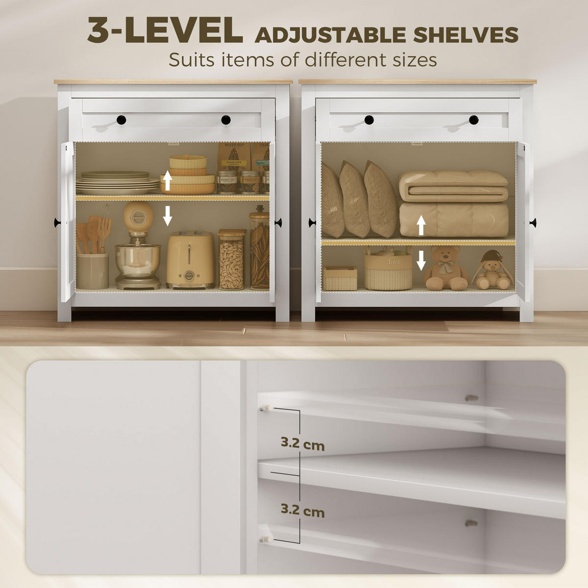 SIDEBOARD DE-08724 mit Schublade & verstellbarem Regal Weiß - Weiß, Holzwerkstoff (78.5/80/35cm) - ComfortXL