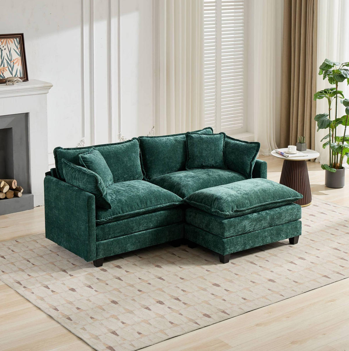 SOFA modular Chenille Green - Grün, Holz (75/84/195cm) - Meubliv
