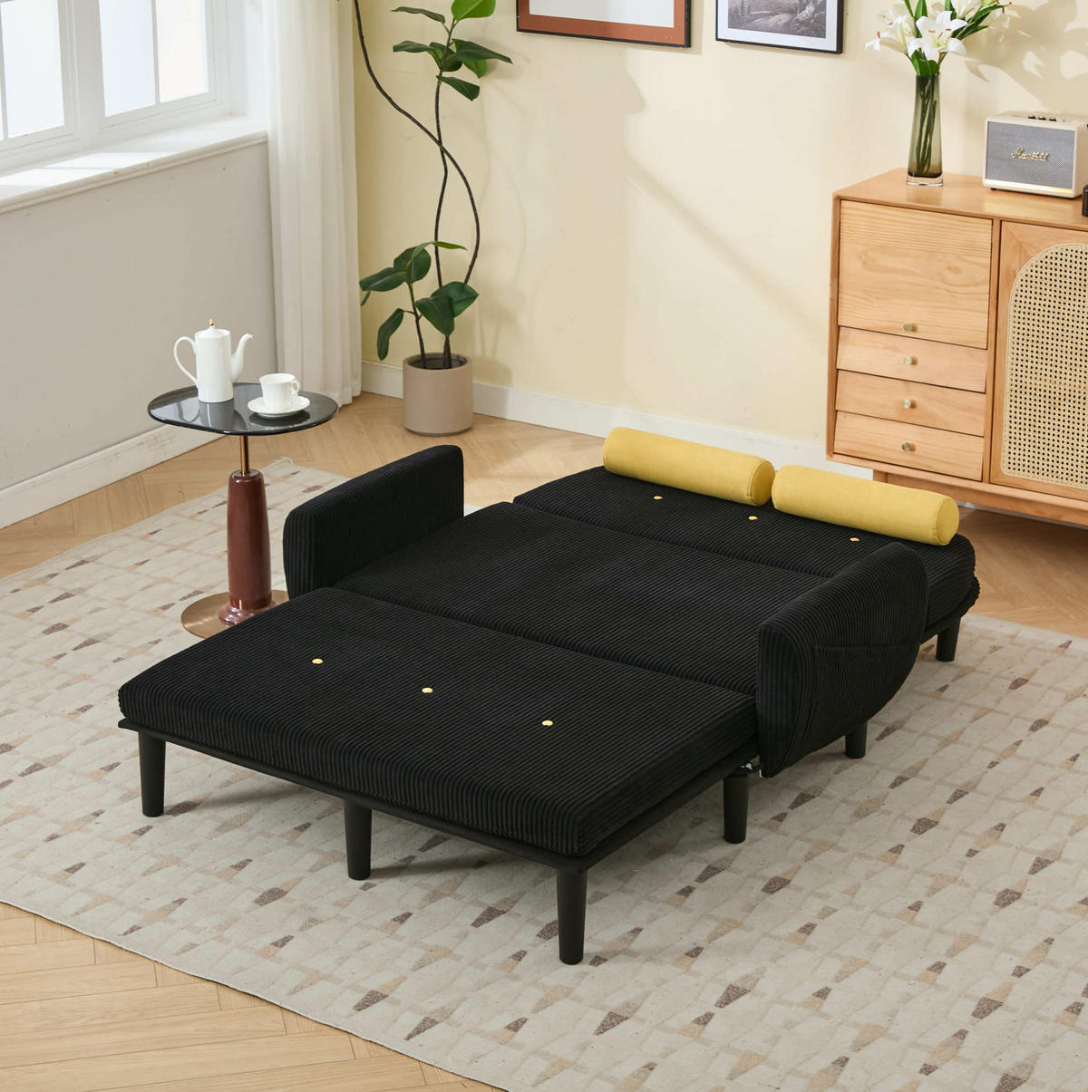 SOFA mit verstellbarer Rückenlehne Cord Schwarz inklusive 2 Kissen - Schwarz, Kunststoff (77/85/133.5cm) - Meubliv