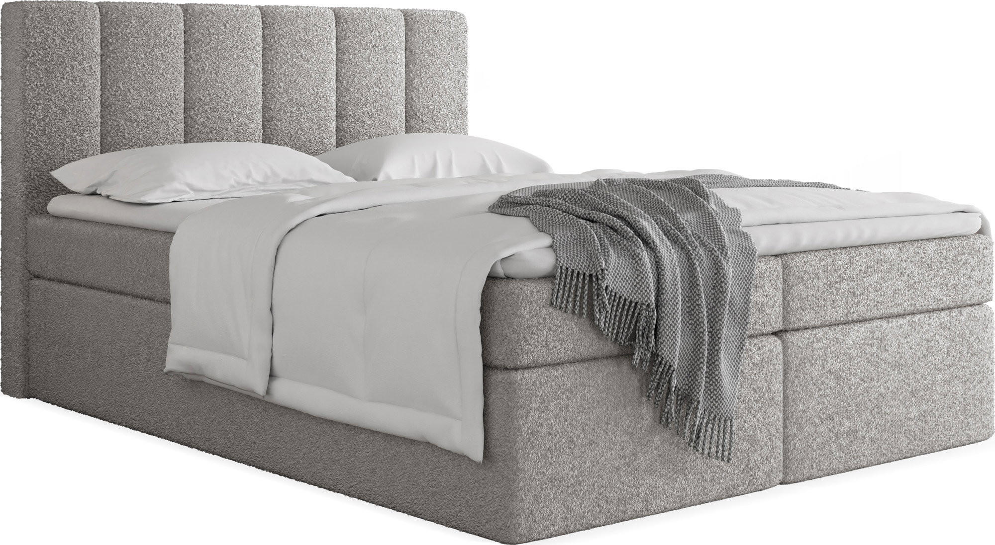 BOXBETT Amira mit Bettkasten, Boucle Grau 160/200 cm – 7-Zonen Taschenfederkern-Matratze & Komfortschaum-Topper - Hellgrau/Schwarz, Holz/Holzwerkstoff (160/200cm) - WFL GROUP