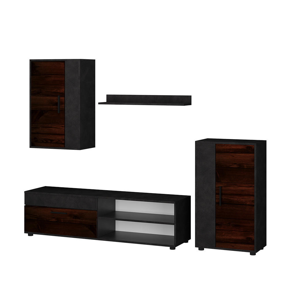 WOHNWAND Berno Braun 4er Set - Anthrazit/Braun, Holzwerkstoff (140/38.7/35.2cm) - Vicco
